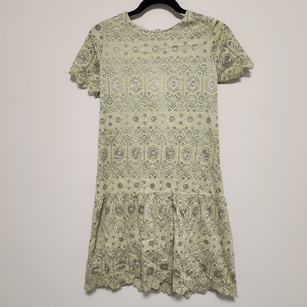 NWOT Zara Boho Eyelet Green Dress Size XS